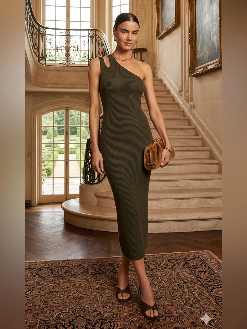 cashmere dress green Autumn | Dresses | Autumn Cashmereslash One Shoulderrib Midi In Army Size Medium Cashmere knit